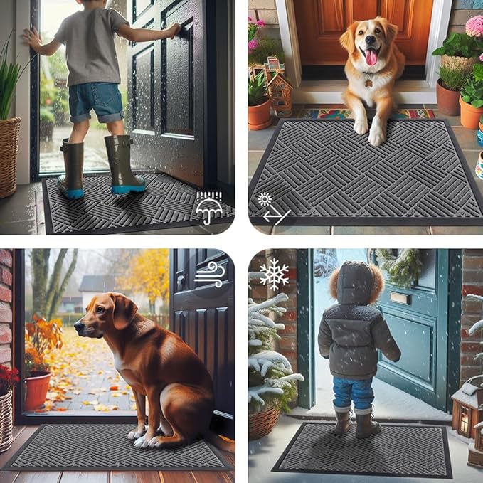 Smiry Front Door Mat Outside Entrance, Heavy Duty Outdoor Indoor Natural Rubber Doormat, Non Slip, Trap Dirt and Moisture, Easy Clean, Low Profile Patio Porch Entryway Mat, 71x23, Grey