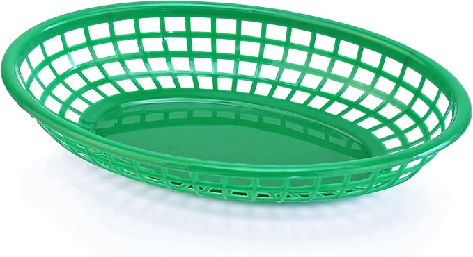 New Star Foodservice 44126 Fast Food Baskets, 9 1/4-Inch x 6-Inch Oval, Set of 12, Green