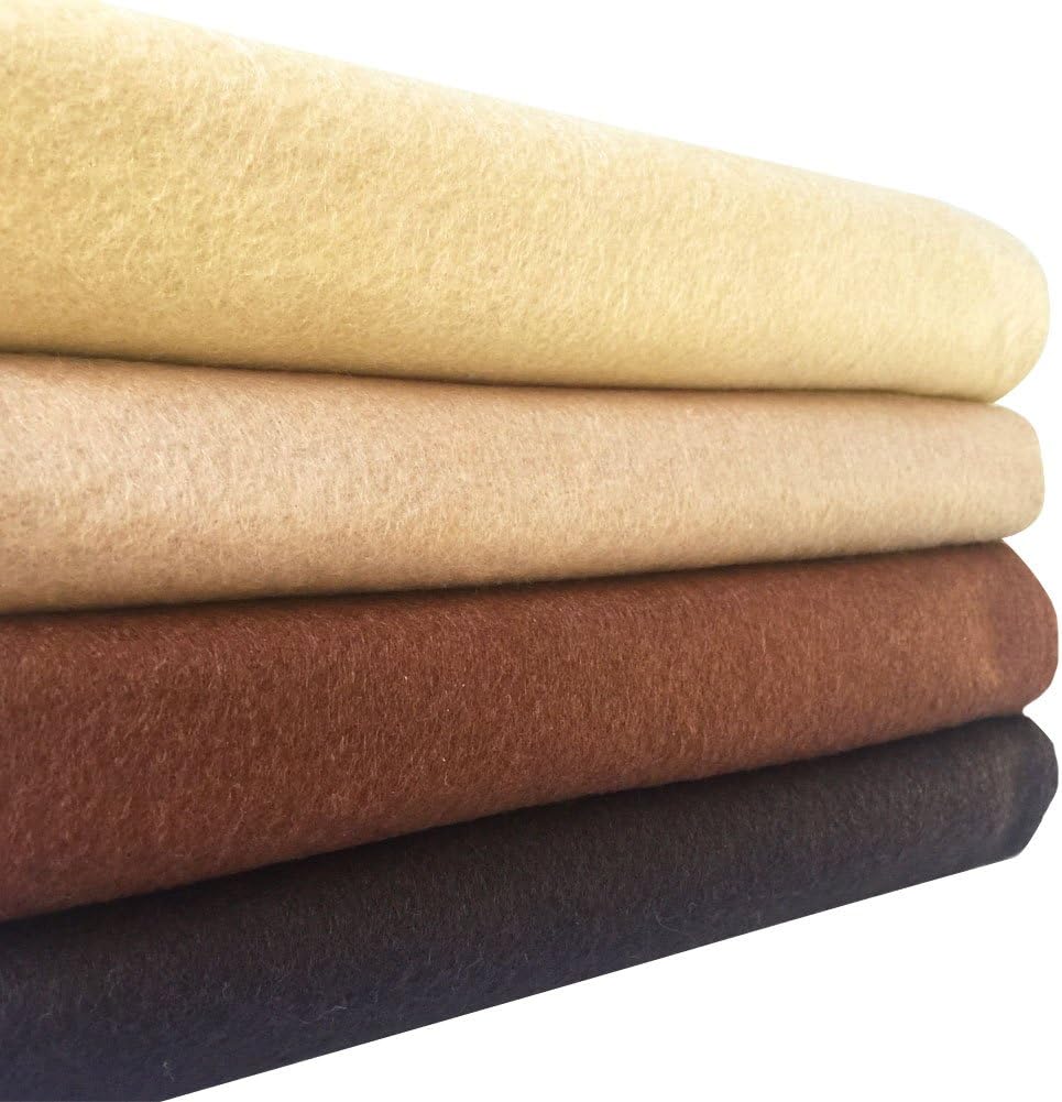 4pcs Thick 1.4mm Soft Felt Fabric Sheet Assorted Color Felt Pack DIY Craft Sewing Squares Nonwoven Patchwork (92x90cm Brown)
