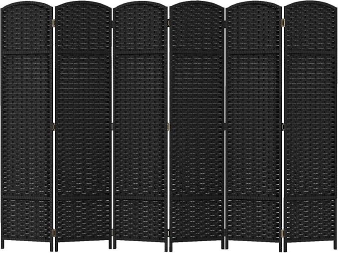 Room Divider 6 Panel Screen 5.6 Ft Tall Partition Room Dividers Black Privacy Screens Folding Room Separation Free Standing Waterproof Wood Frame Wall Divider