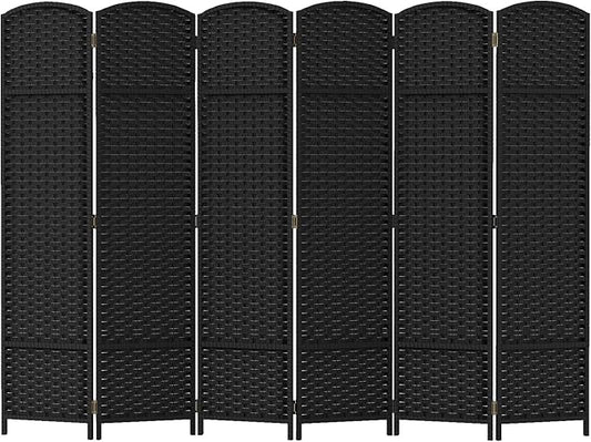 Room Divider 6 Panel Screen 5.6 Ft Tall Partition Room Dividers Black Privacy Screens Folding Room Separation Free Standing Waterproof Wood Frame Wall Divider