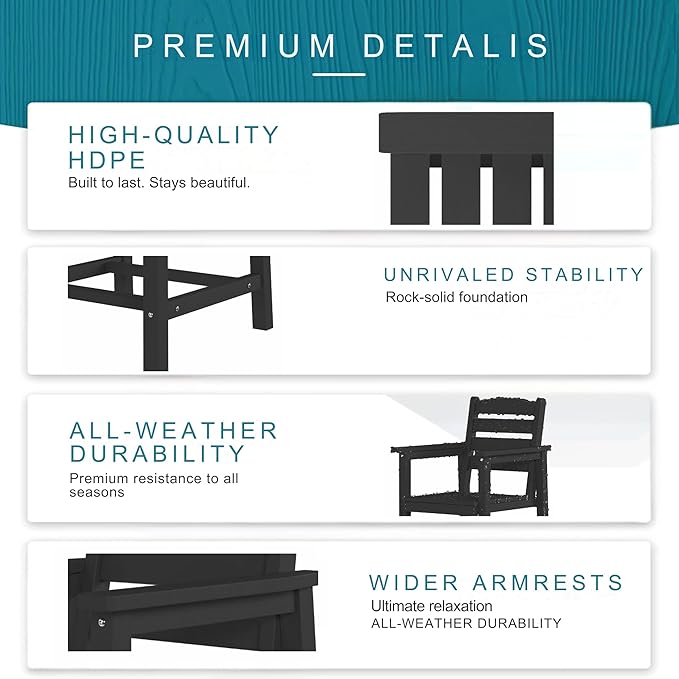 7 Piece Patio Dining Set with 11ft Patio Umbrella (Apple Green), 7 Black Outdoor HDPE Dining Set with 6 Chairs + 1 Large Table, for Market, Pool, Garden, Backyard, Deck