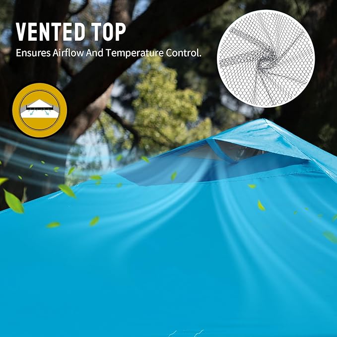 Crown Shades 10x10 Pop Up Canopy - Beach Tent with One Push Setup - Outdoor Sun Shade for Events, Parties, Camping - Gazebo with STO-N-Go Cover Bag, Silver Coated Top, 3 Height& 4 Sand Bags, Sky Blue