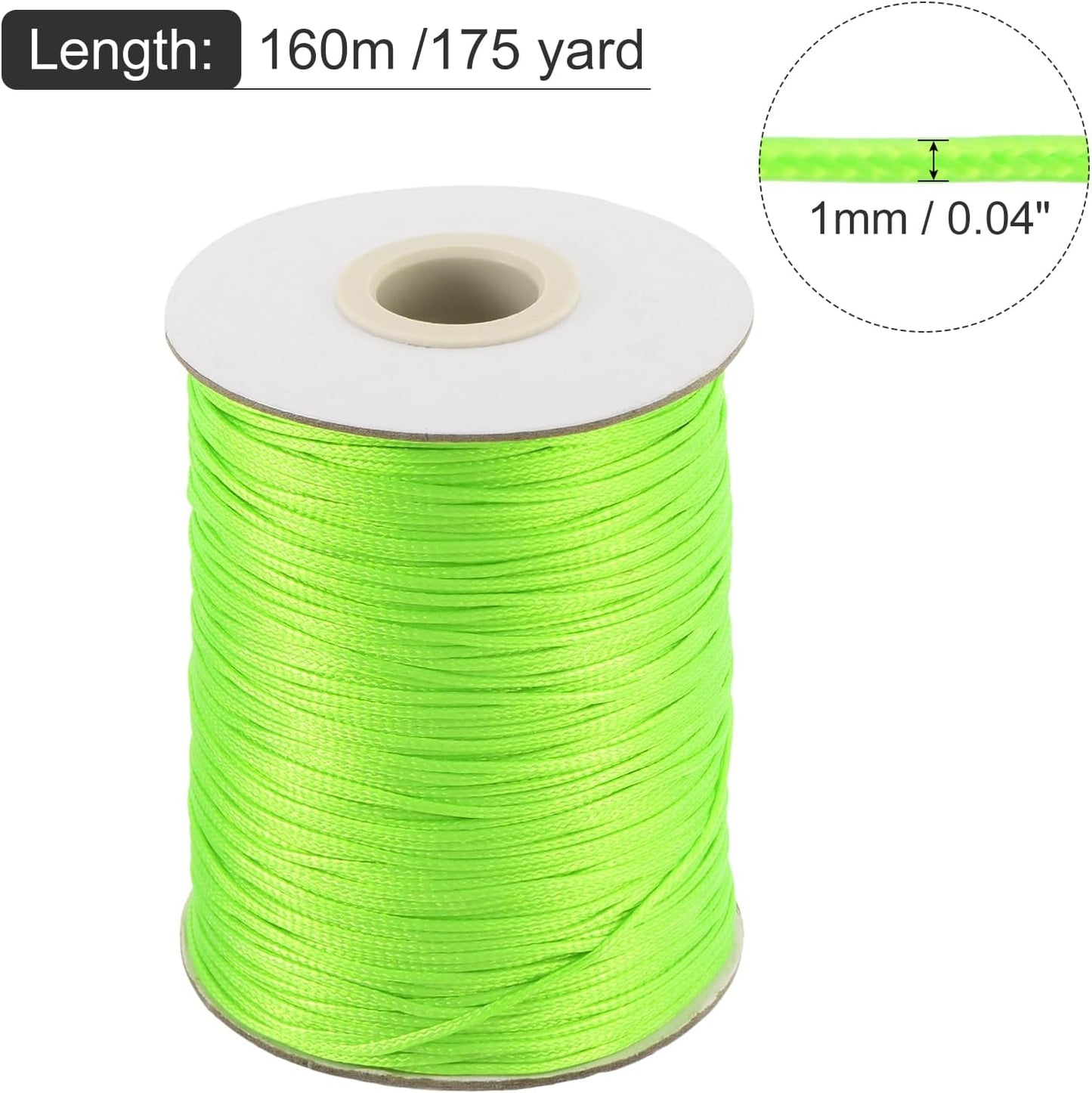 MECCANIXITY Waxed Cord 1mm Waxed Polyester Cord 175 Yard Wax String for Bracelet Making,Necklaces, Beading,Jewelry Making and DIY Crafts(Bright Green)