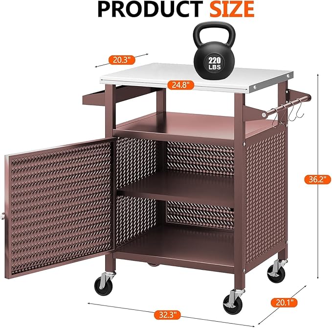 Outdoor Pizza Oven Table,Outdoor Table with Waterproof Cover, Movable Pizza Oven Stand Tables (Brown)