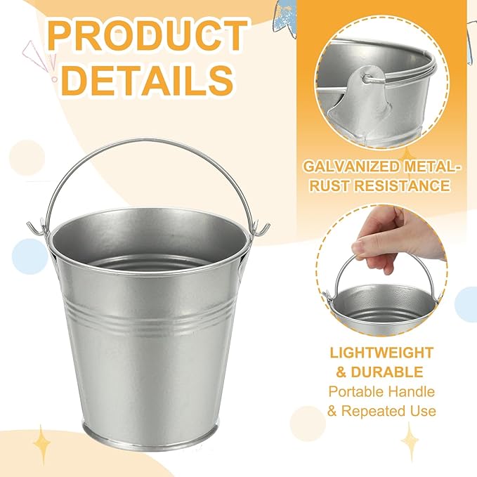 Small Metal Buckets, Mini Buckets with Handle Galvanized Colored Tin Pail Containers Basket Party Supplies - Fit for (Halloween - Classroom Crafts) 4" & 10Pcs & Silver