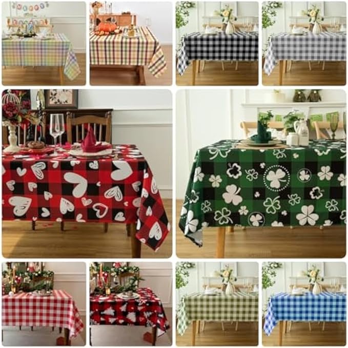 Waterproof Plaid Tablecloth Fabric - Round 90 Inch Classic Gingham Checker Table Cloth for Indoor/Outdoor Use - Buffalo Table Cover for Picnics, BBQs, and Parties