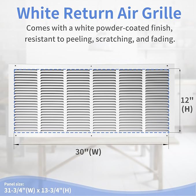 30"W x 12"H [Duct Opening Size] Steel Return Air Grille, Air Return Vent Cover for Ceiling and Sidewall - HVAC Air Vent Covers - [Outer Dimensions: 31.75"W x 13.75"H]