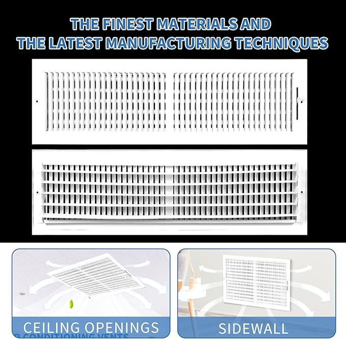 24x6 Vent Register [Duct Opening], Vent Covers for Home Ceiling, Two-Way Ventilation Register, Adjustable Solid Steel Wall Register Vent Cover (24"W x6"H [Duct Opening])