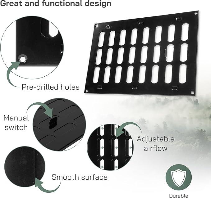 Vent Systems 12" x 8" Inch (Overall) Black Metal Vent Cover - Durable Wall and Ceiling Adjustable Air Return Grille with Built-in Mesh Screen - HVAC Ventilation Duct Cover for Indoor and Outdoor Use