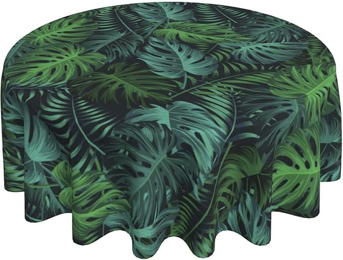Frond Round Tablecloth Hemp Palm - Frond Tablecloth 60 Inch Waterproof Rustic Table Cloth Fabric Farmhouse Stripe Decorative for Picnic Party Holiday Home Indoor Outdoor