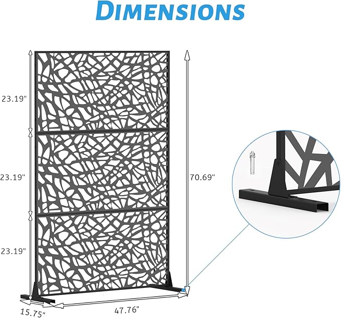 Domi Outdoor Living Privacy Screen, Freestanding, Modern, Black, Plastic Mesh, Galvanized Steel Frame