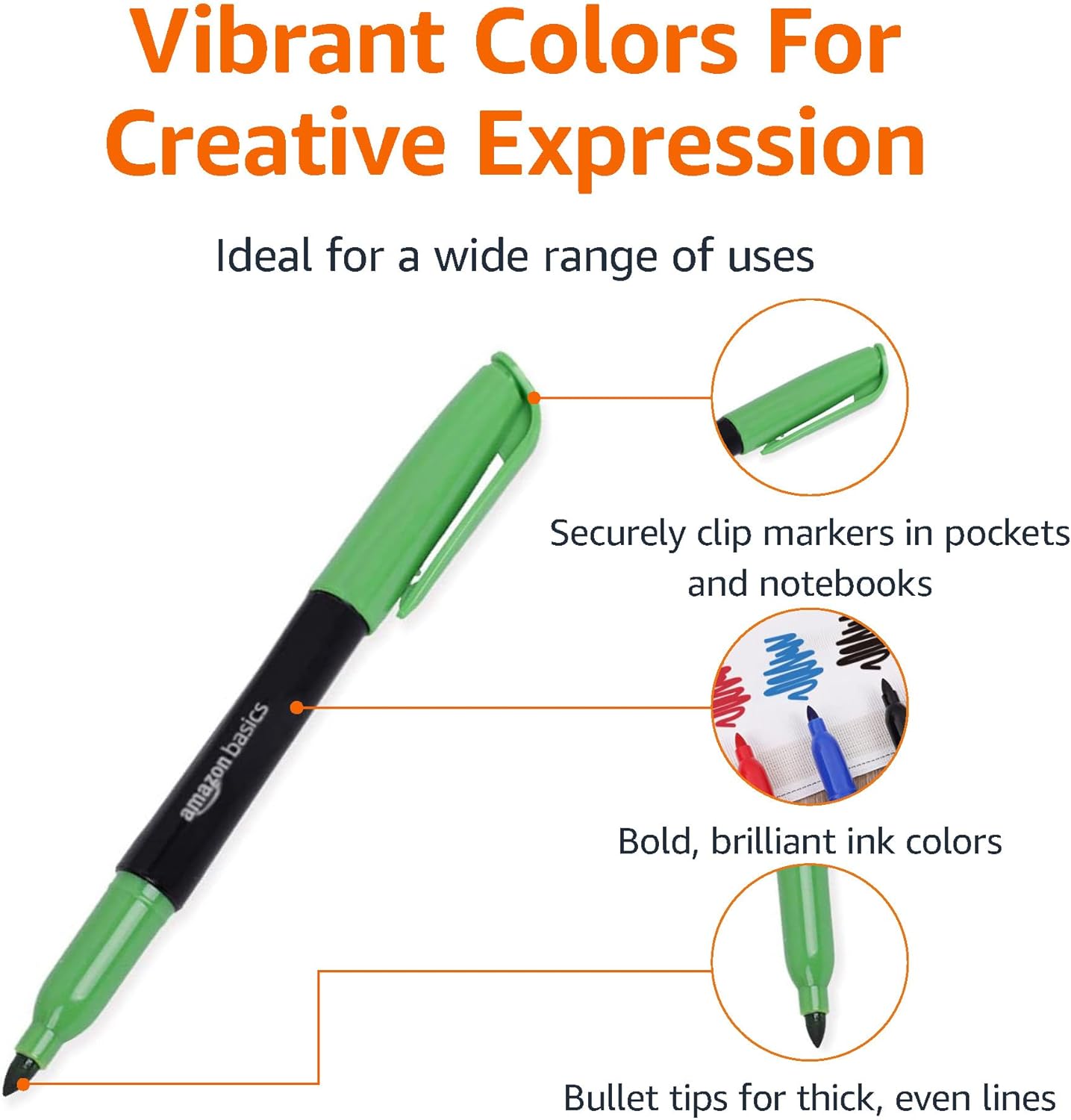 Amazon Basics Vibrant Fabric Markers, Assorted Colors, 8-Pack