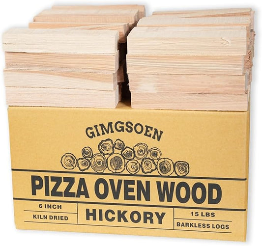 Hickory Pizza Oven Wood 6 Inch, 15 lbs Box – Kiln Dried & Bark-Free Firewood for Pizza Ovens, BBQ Smoking & Grilling – Premium Hickory Wood Logs for Ooni, Gozney, Solo Stove, Bertello
