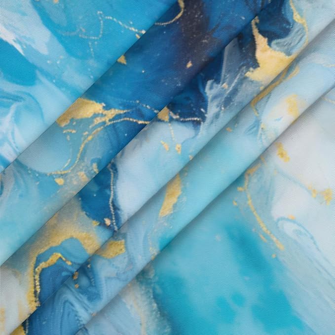 Marble Pattern Ink Blue Round Table Cloth Cover, Elastic Edge Waterproof Wipeable Tablecloths 45"-56" Polyester Tablecloth for Party Restaurant Banquet Holiday Camping Outdoor Picnic