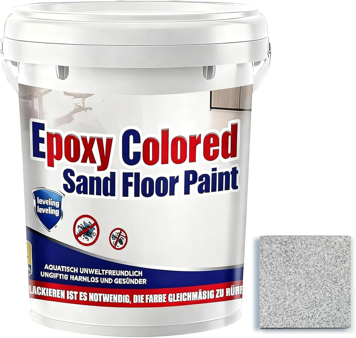 Epoxy Colored Sand Floor Paint, Epoxy Floor Paint for Concrete, High Gloss Marble Effect Coating, Waterproof Non-Slip Concrete Paints, Suitable for Indoor/Outdoor Use (White Hemp Gray,160 oz/5 kg)