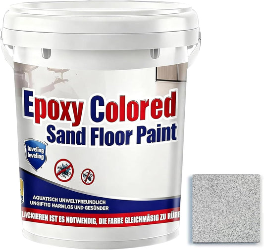 Epoxy Colored Sand Floor Paint, Epoxy Floor Paint for Concrete, High Gloss Marble Effect Coating, Waterproof Non-Slip Concrete Paints, Suitable for Indoor/Outdoor Use (White Hemp Gray,160 oz/5 kg)