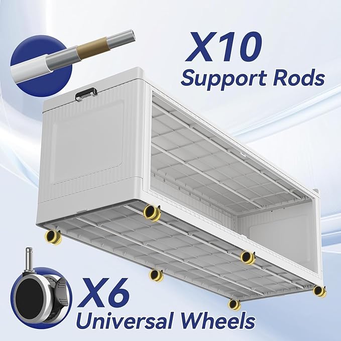 320GAL Extra Large Storage Bins with Lid, 1280QT Collapsible Organizer with Wheels, Stackable Closet Cabinet with Doors, Folding Storage Containers for Home, Office, Kitchen, 4Pack White