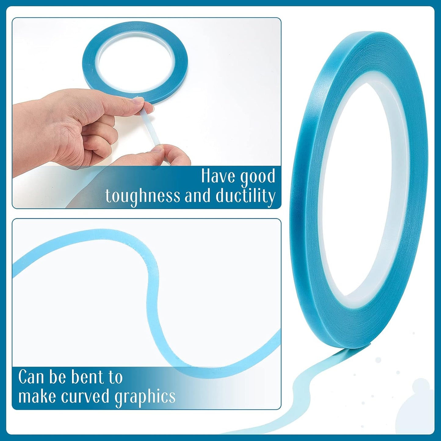 Xuniea 5 Rolls of Vinyl Tape Masking Tape Automotive Car Auto Paint for Curves, High Temperature Vinyl Low Tack(1/16 Inch, 1/8 Inch, 1/4 Inch, 1/2 Inch, 3/4 Inch, Blue)