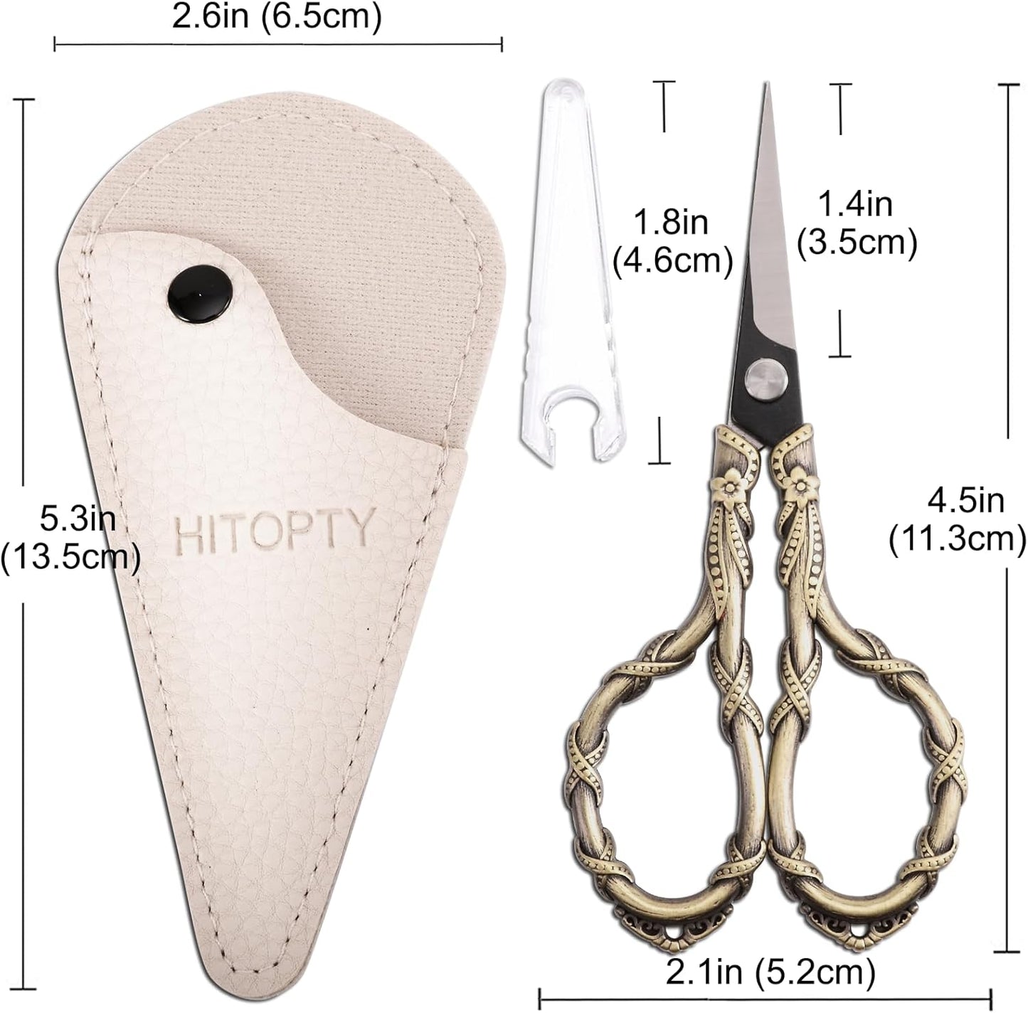 Sewing Scissors Small Sharp Vintage Embroidery Scissors, Tip Detail Thread Cutting Scissor for Craft Needlework Cross Stitch Daily Use Travel Shears with Cover