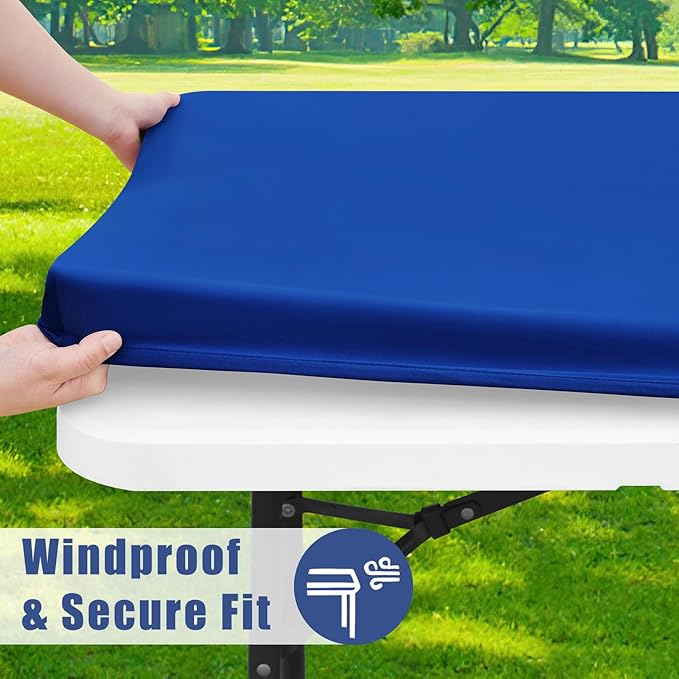 Spandex 6 Foot Rectangle Table Cloth 6 Pack, Elastic Fitted Tablecloths for Picnic, Stretch Washable Patio Table Cover for Outdoor, Camping, Banquet and Parties (Blue, 30"x72")