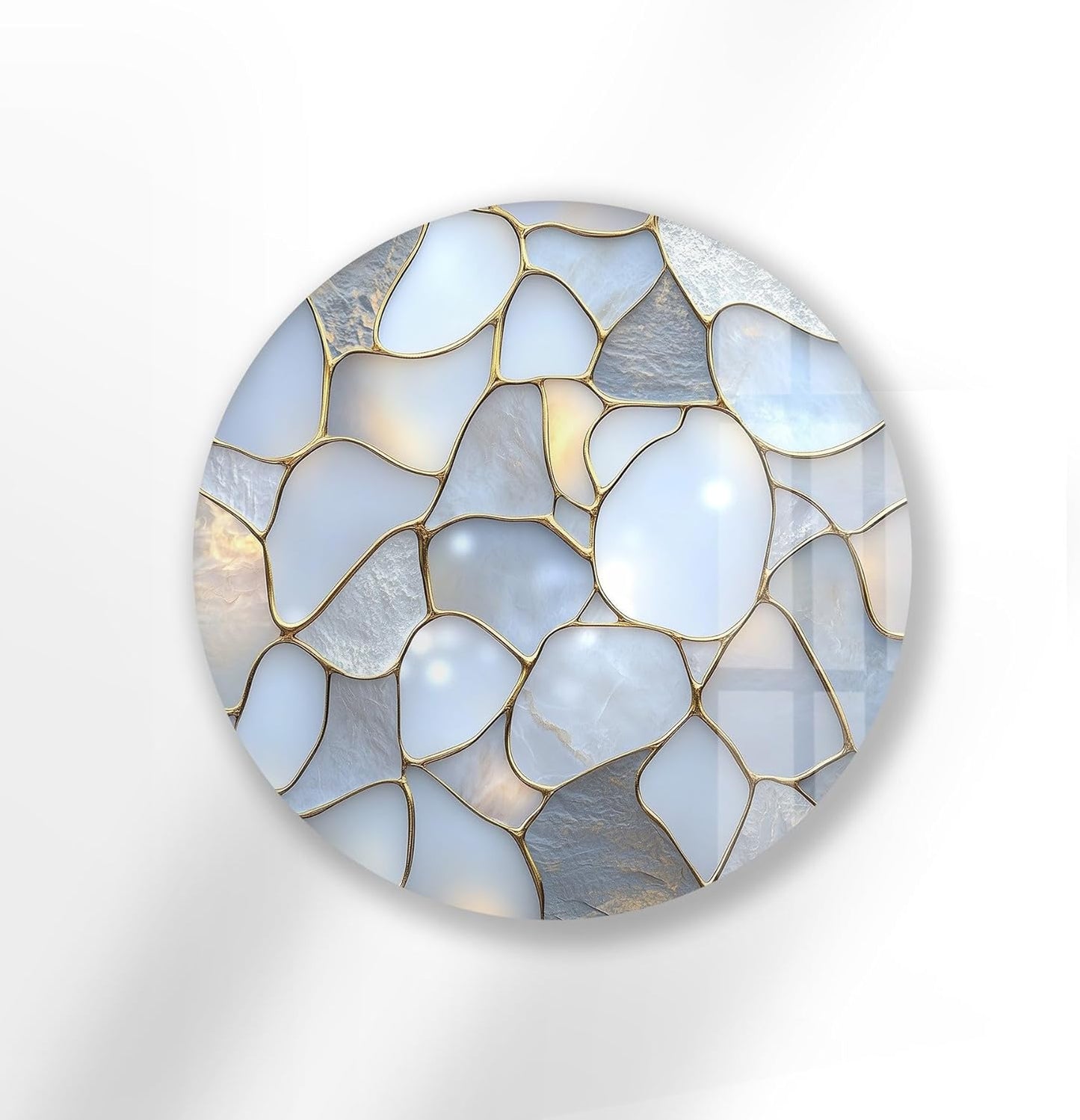 My Photostation.com 39,4''(100cm) Diameter White Stone Mosaic Round Glass Wall Art Tempered Glass Printing Wall Decor Large Wall Art Wall Hangings