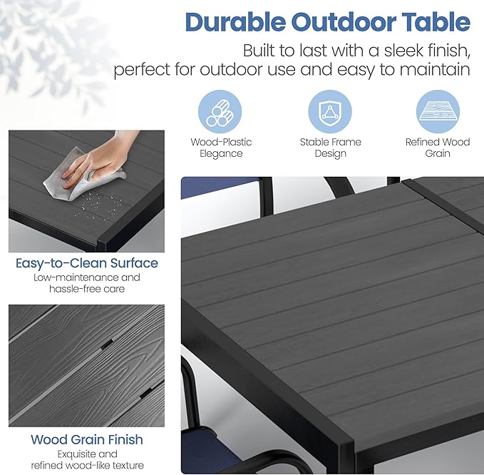 Outdoor Dining Set for 6, Metal Patio Table and Chairs Set with 2 Swivel Chairs, 4 Regular Textilene Chairs and 1 Large Table, Modern Patio Furniture Set for Deck Backyard (Navy Blue)