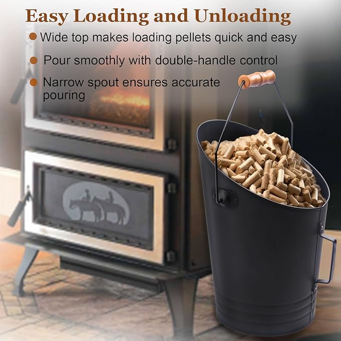 GameXcel Pellet Bucket - 2.64 Gallon Metal Container - Heat-Resistant Steel Bin for Hot Ash Pellets Firewood - Convenient Ash Disposal with Handle