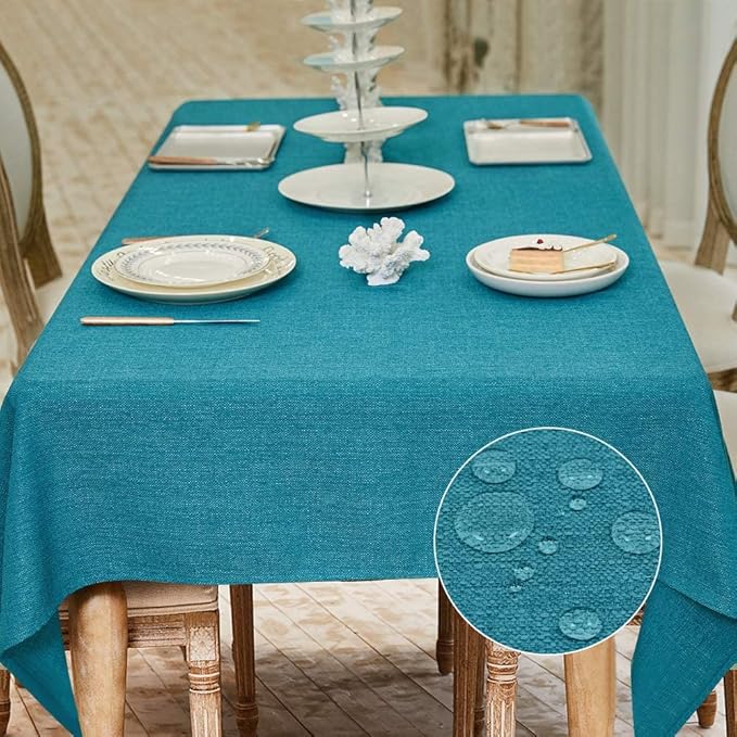 BALCONY & FALCON Rectangle Tablecloth Washable Wrinkle Resistant and Water Proof Table Cloth Decorative Linen Fabric Tablecloths for Dining Parties Kitchen Wedding and Outdoor Use (Lake Blue, 55x70)