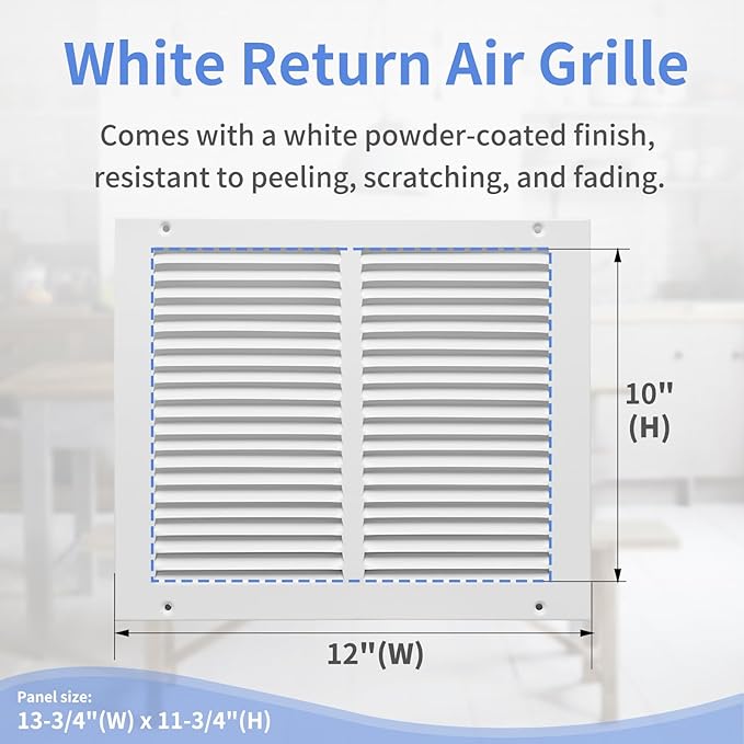 12"W x 10"H [Duct Opening Size] Steel Return Air Grille, Air Return Vent Cover for Ceiling and Sidewall - HVAC Air Vent Covers - [Outer Dimensions: 13.75"W x 11.75"H]