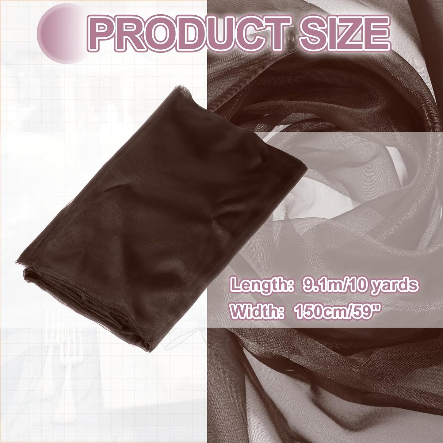 MECCANIXITY Iridescent Sheer Organza Fabric, 10 Yards x 59 Inches Solid Holographic Shiny Fabric Organza Cloth for Wedding, Curtains, Costume, Photo Background, Dark Coffee