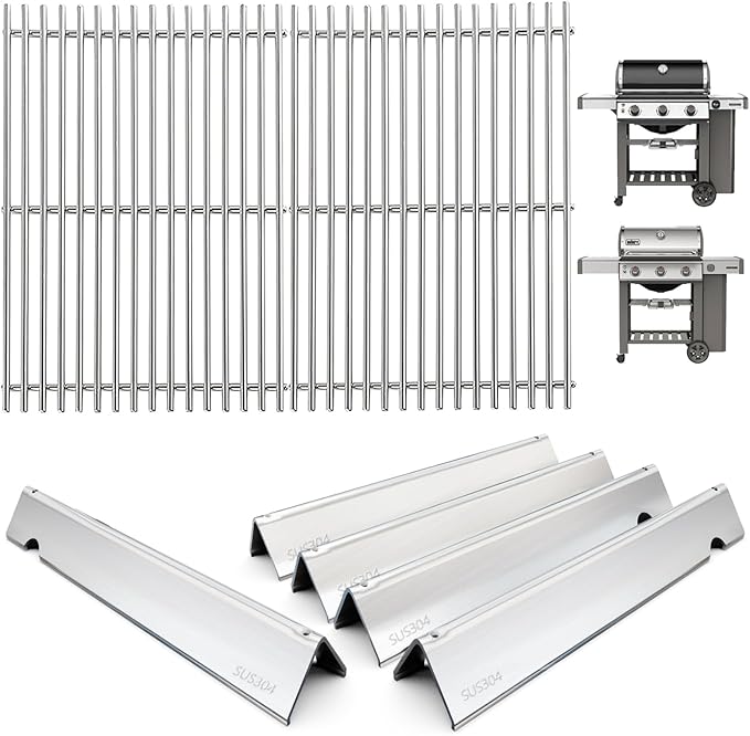 66095 Grill Grates & 66032 Flavorizer Bars for Weber GS4 Genesis II/LX 300 Series, Grill Parts for Genesis II S-310,E-330,E-310,S-330,S-335,E-345,SE-310, Cast Iron Grids for Weber 66795, 66802