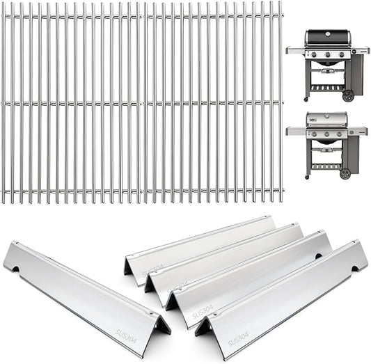 66095 Grill Grates & 66032 Flavorizer Bars for Weber GS4 Genesis II/LX 300 Series, Grill Parts for Genesis II S-310,E-330,E-310,S-330,S-335,E-345,SE-310, Cast Iron Grids for Weber 66795, 66802