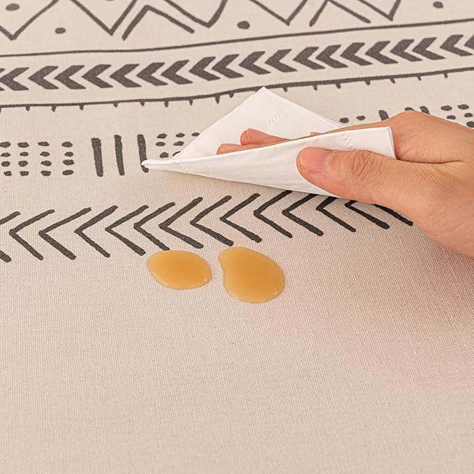 Waterproof Tassels Tablecloth, Bohemian Orange Colorful Table Cloth,White Black,Rectangle for 8 Foot,Fall Summer Dining Table Cover,Mexican,Indoor Outdoor,Farmhouse,Cute Vintage,Cotton