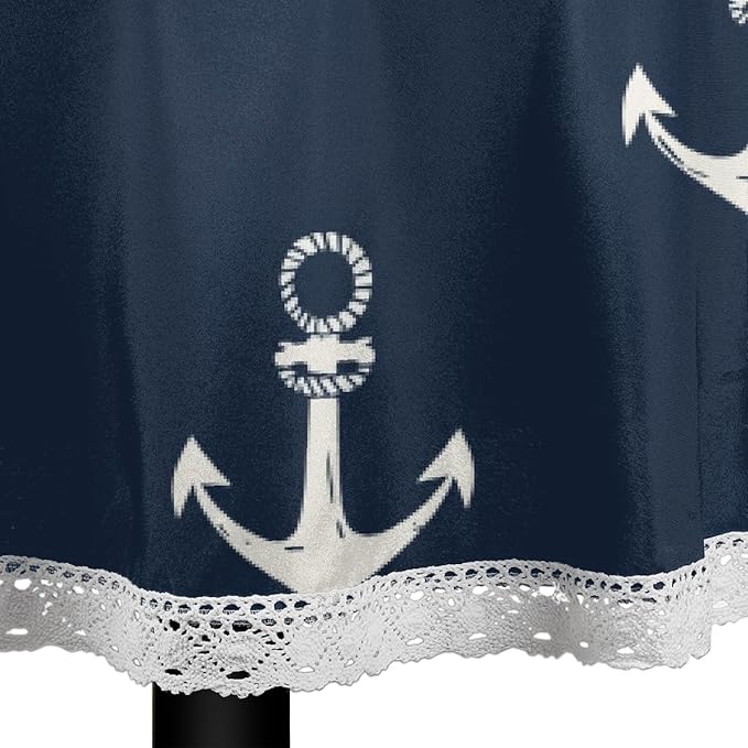 Round Tablecloth Waterproof Table Cloth for Kitchen Dinning Wedding Party Tabletop Decor,Nautical Anchor On Navy Blue Table Cover with Lace Trim,60 Inch