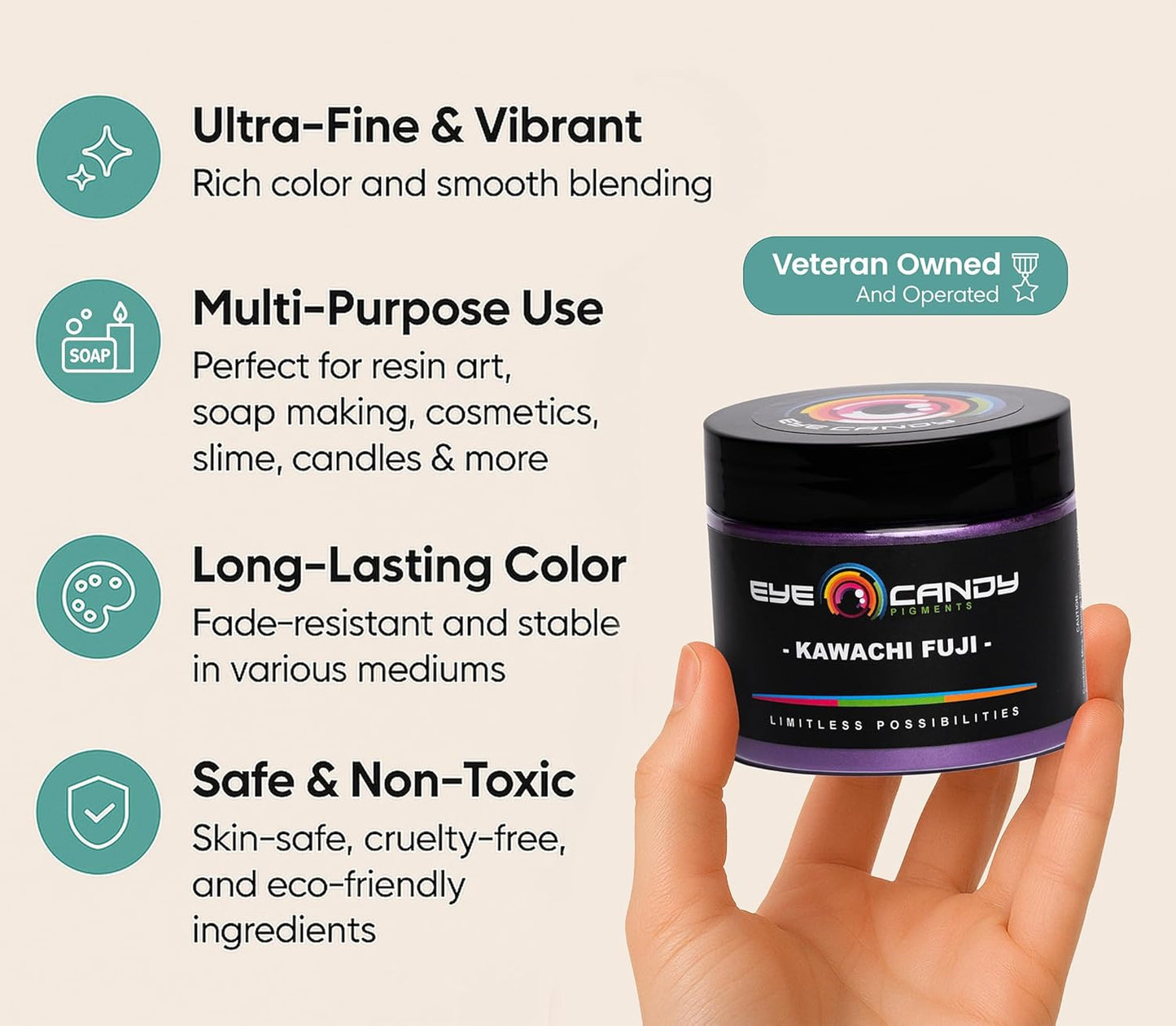 Eye Candy Pigments Premium Purple Mica Powder - Kawachi Fuji (50gr) - for Epoxy, Resin, Soap, Paint, Woodworking, Acrylic Pouring, Bath Bombs, Fishing Lures - DIY Arts and Crafts Additive