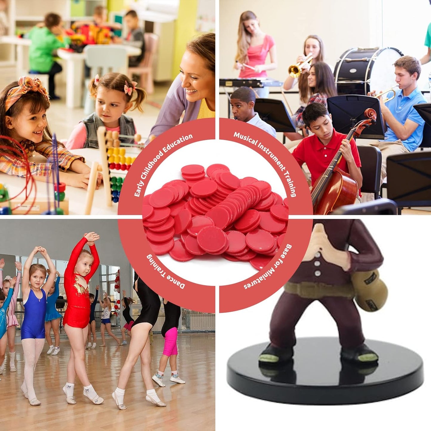 Set of 100 Opaque Plastic Learning Counters Mini Poker Chips Game Tokens with Storage Box (Red, 1.58 Inch)