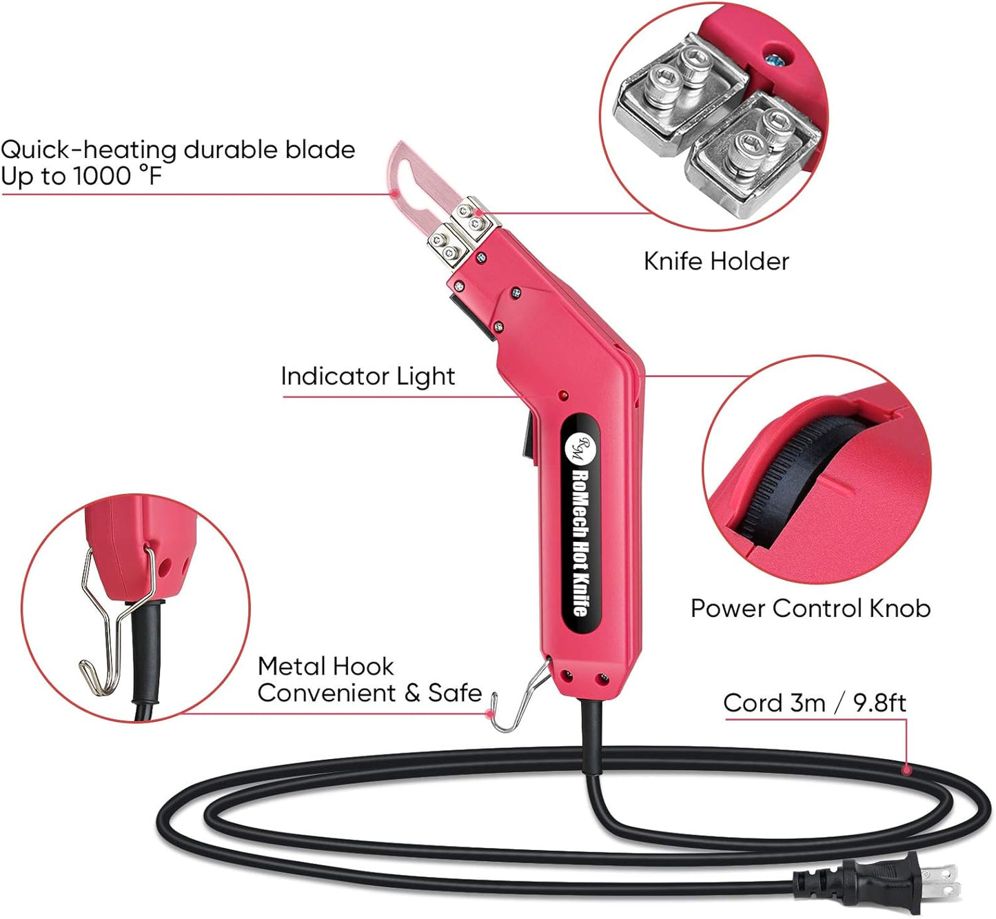 ROMECH Foam Cutter Pro Electric Hot Knife, 100W Styrofoam Cutting Tool Kit- with Heavy-duty Case Blades & Accessories RM-008 (100W)