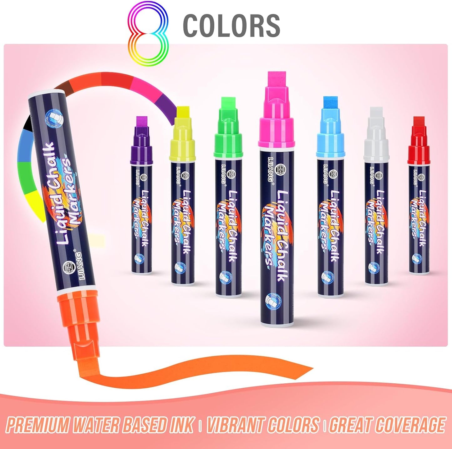 Window Chalk Markers Washable, Neon 8 Colors Jumbo Chalk Marker Car Glass Erasable, Liquid Chalk Pens with 10mm Thick Tips for Chalkboard, Windows, Glass, Mirror, Auto, Poster, Bistro, Cars of DIY