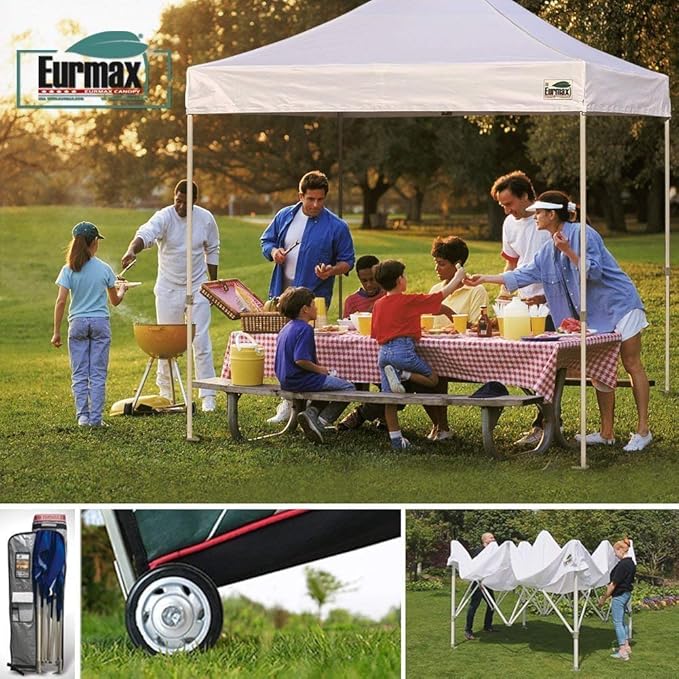 Eurmax USA 8'x8' Pop-up Canopy Tent Commercial Instant Canopies with 4 Removable Zipper End Side Walls and Roller Bag, Bonus 4 SandBags(Navy Blue)