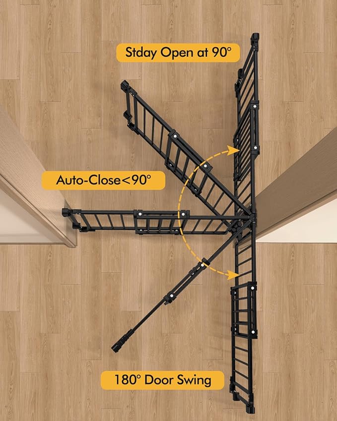 Baby Gate for Stairs Doorways & Kitchen, 26.4"-43" W x 29" H, No Bottom Bar Dog Gate, One-Handed Auto-Close, Hardware Mount Safety Gate for Dogs & Toddlers, Black
