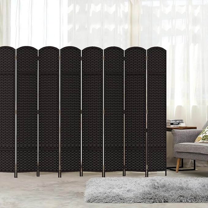 Room Divider 8 Panel Screen 5.6 Ft Tall Partition Room Dividers Brown Privacy Screens Folding Room Separation Free Standing Waterproof Wood Frame Wall Divider