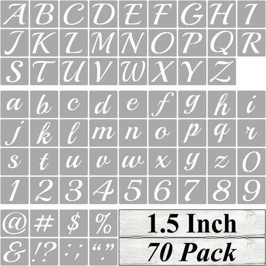 1.5 Inch Alphabet Letter Stencils for Painting - 70 Pack Letter and Number Stencil Templates with Signs for Painting on Wood, Reusable Cursive Letters Stencils for Chalkboard Wood Signs & Wall Art