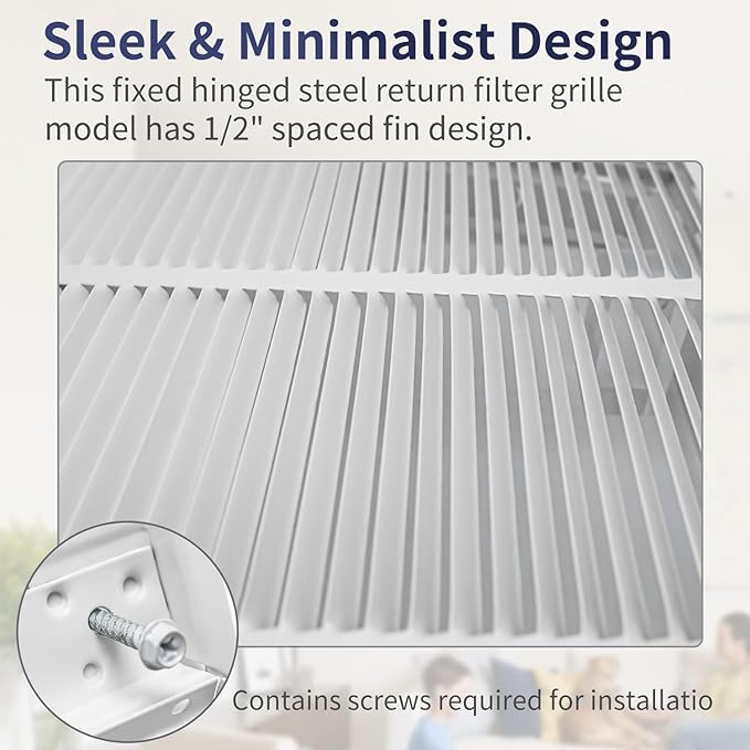 18"W x 12"H [Duct Opening Size] Steel Return Air Filter Grille - Removable Face/Door for 1 inch Filters -HVAC Vent Cover Grill - White [Outer Dimensions: 20 5/8"W X 14 5/8"H]
