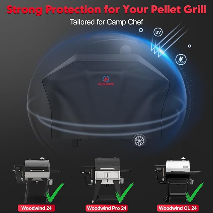 Comnova Pellet Grill Cover for Camp Chef 24 Series - 600D Premium Smoker Cover Waterproof & Heavy Duty for Camp Chef Woodwind 24, Woodwind Pro 24, PG24, PG24WWSB, SmokePro SG24, DLX 24, and More