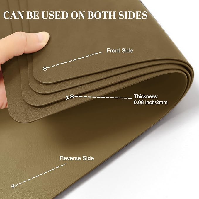 BLESWIN Faux Leather Placemats, Set of 6, 12×17 Inch -Double Side Texture Color Table Mats, Heat-Resistant, Waterproof and Oil-Resistant, Suitable for Dining Room, Kitchen, Party, Outdoor - Khaki