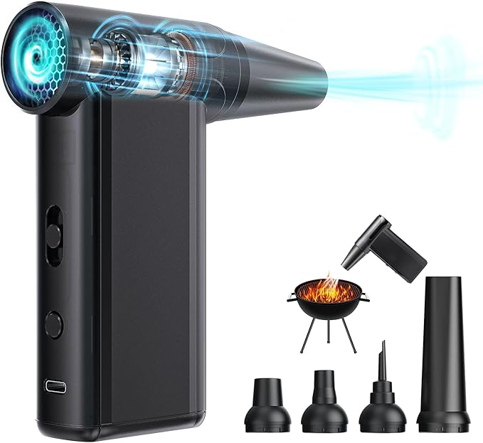 Portable Electric Air Duster, Lightweight 180000 RPM Cordless Fan with LED, 8-Gear Stepless Speed Adjustable Super Power Grill Fan for BBQ,Computer,Car,Home,Outdoor