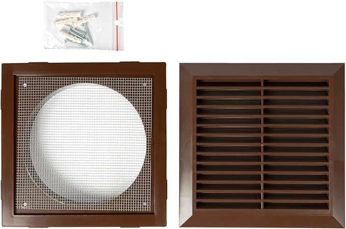 Brown 6" Inch Ventilation Grille - Inside/Outside use - (Flange 5.9"Ø/Cover 8"x8") - Air Vent Louver - Exhaust Hood - Available 3 Sizes / 4 Colors.