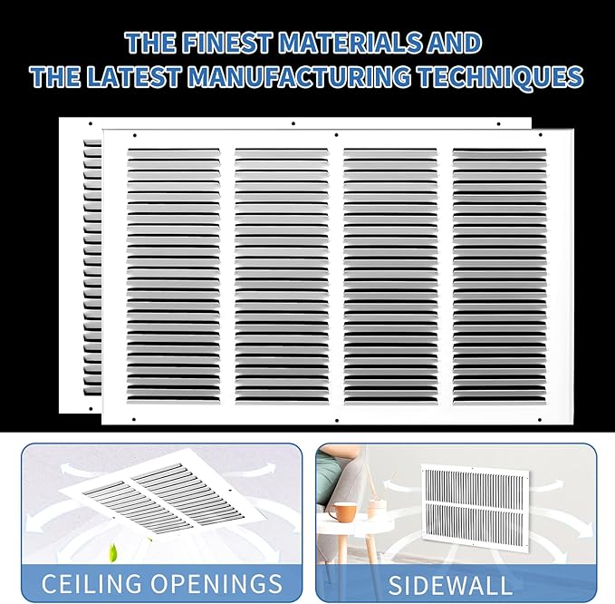 20x12 Return Air Grille (Duct Opening Size), Air Return Vent Cover, AC Vent Cover, Cold Air Return Vent Cover, Flat Return Air Grilles, Outer Dimensions:21.75"W x 13.75"H (20"W x 12"H, Duct Opening)