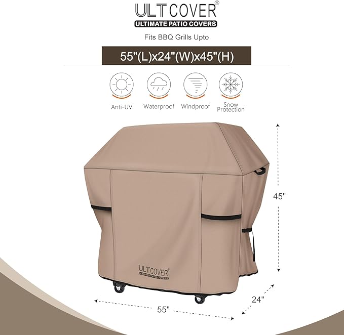 ULTCOVER Waterproof Grill Cover 55 inch, Heavy Duty BBQ Cover for 3-5 Burners Outdoor Gas Barbecue Grill